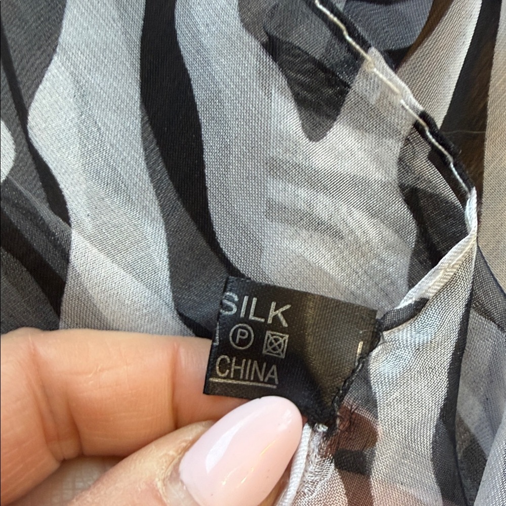 Zebra Print Scarf - Black & White Lightweight 100% silk - Picture 3 of 11